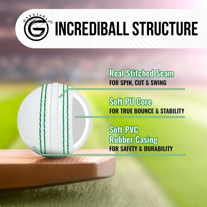 ONEGlobal Soft Rubber Cricket Ball for Practice | Outdoor & Indoor Practice Cricket Ball with Core & Stitched Seam | Realistic Feel, True Bounce & Swing for Practice, Honing Skills & Family Fun - Image 4